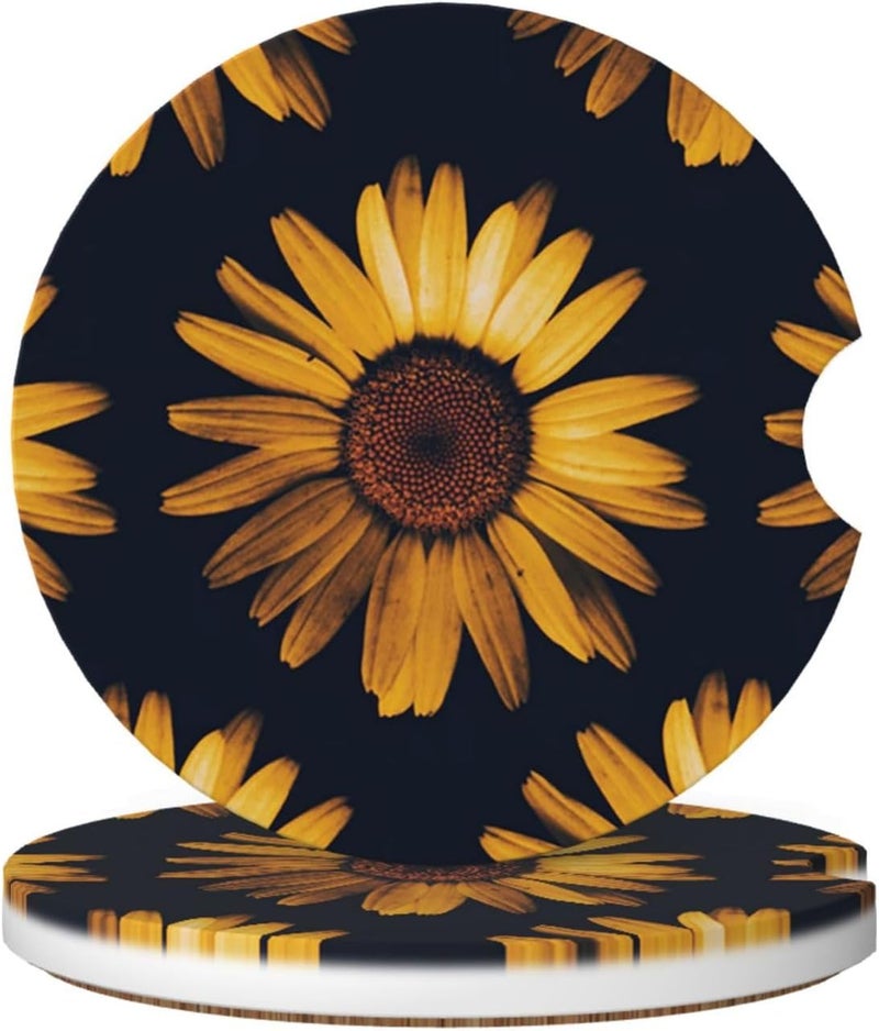 GACCAP Car Coasters for Cup Holders, 2 Pack Absorbent Ceramics Anti Slip Universal 2.56 Inch Car Cup Coaster for Women Men, Car Interior Accessories - Sunflowers Flowers Floral - Image 1